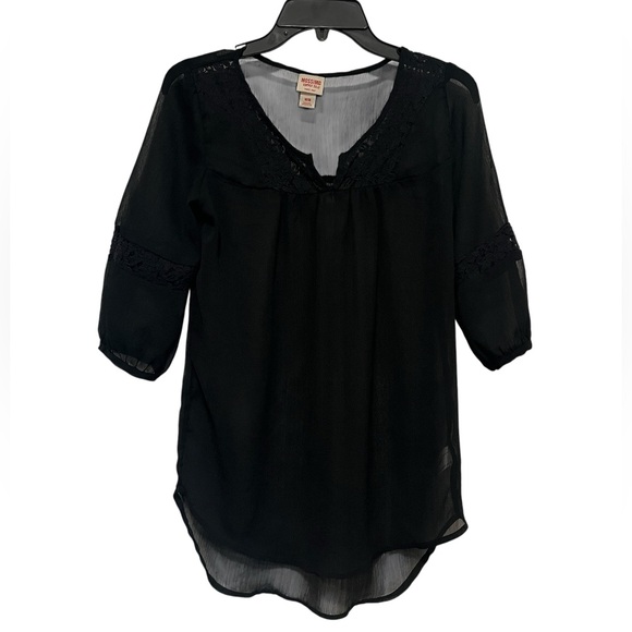 Mossimo Medium Sheer Black Blouse Top 3/4 Sleeve See Through Overlay Lace - Picture 1 of 7